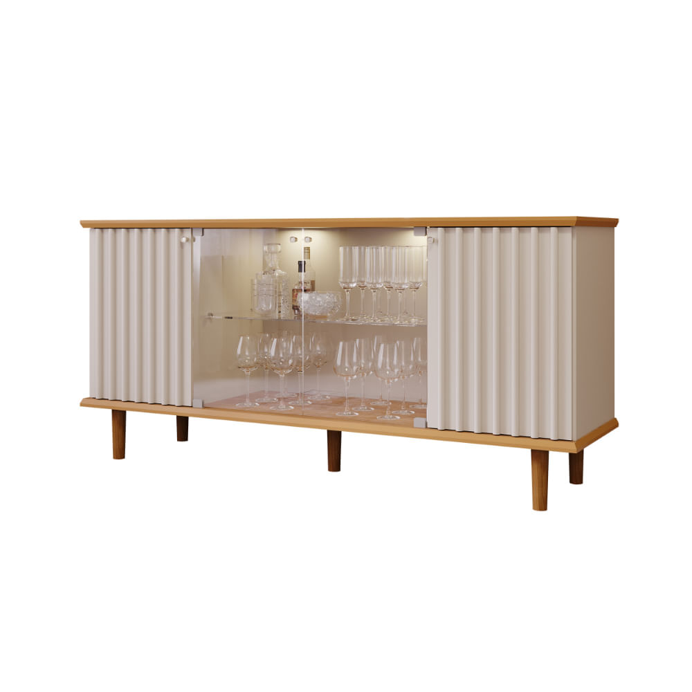 Aparador Buffet para Sala 4 Portas Ripado Eva Cimol MDF Off White